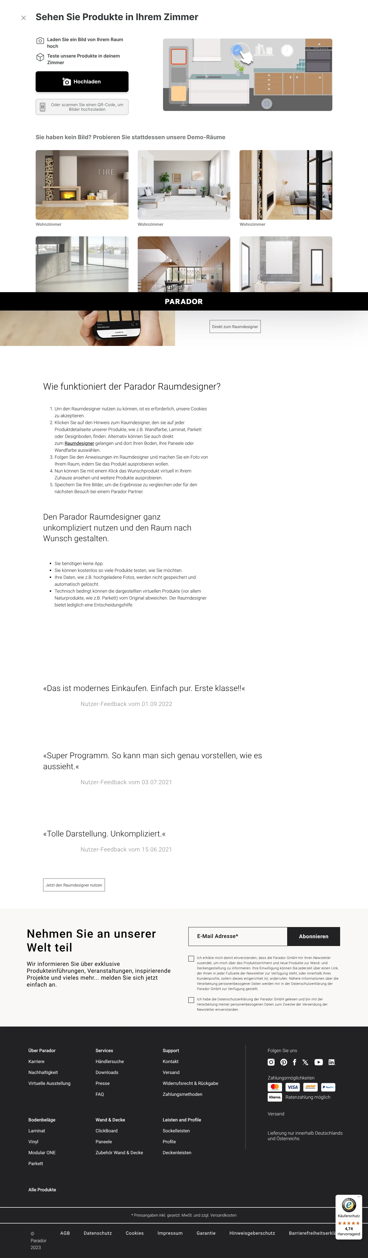 Vollständiger Screenshot von Parador Raumdesigner