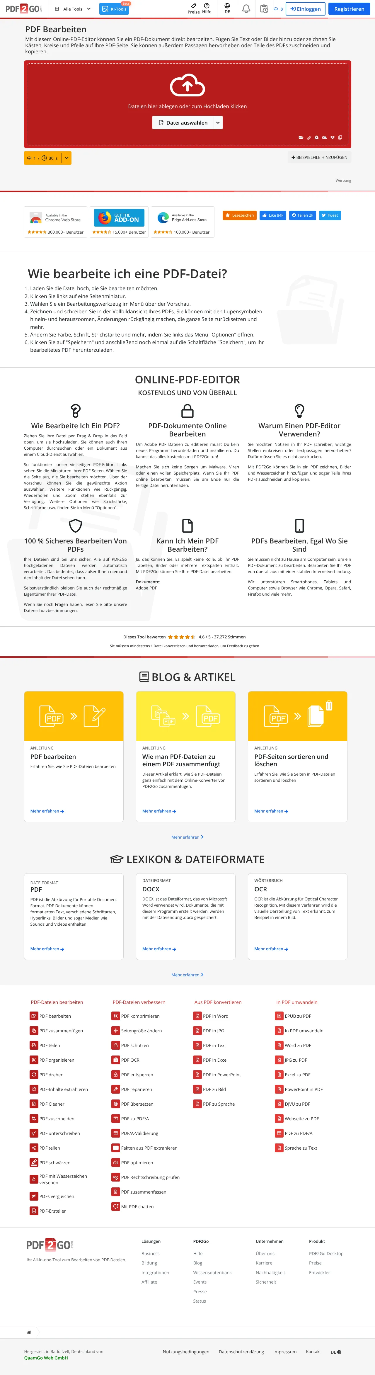 Vollständiger Screenshot von PDF2Go