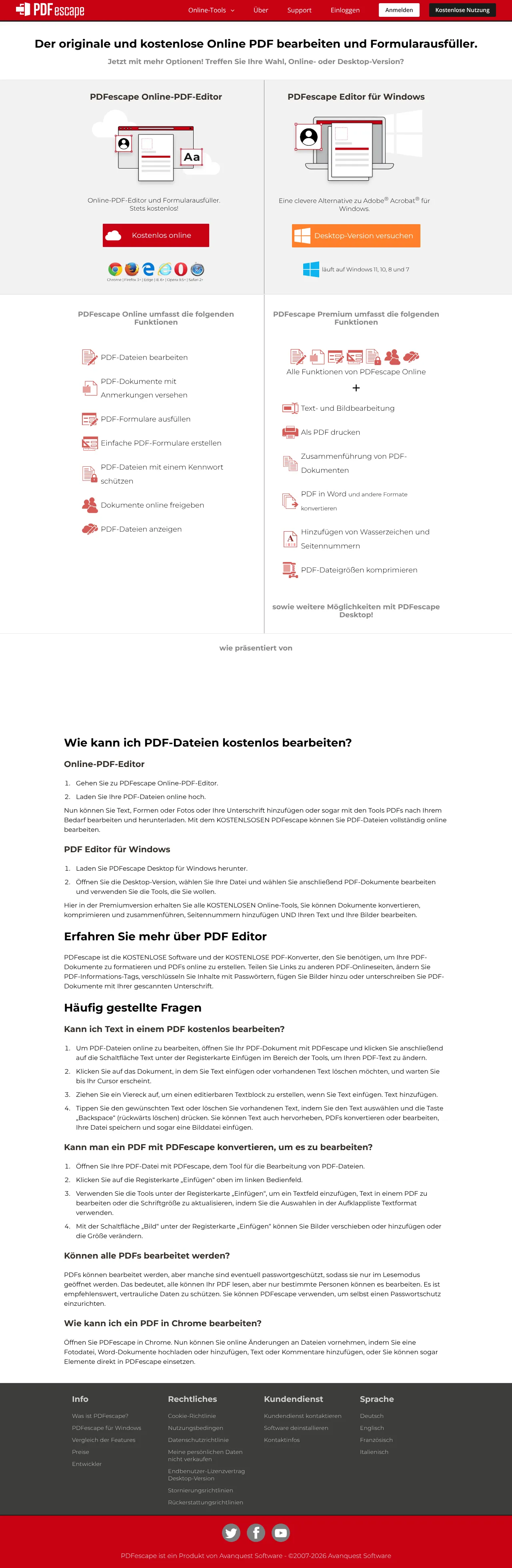 Vollständiger Screenshot von PDFescape