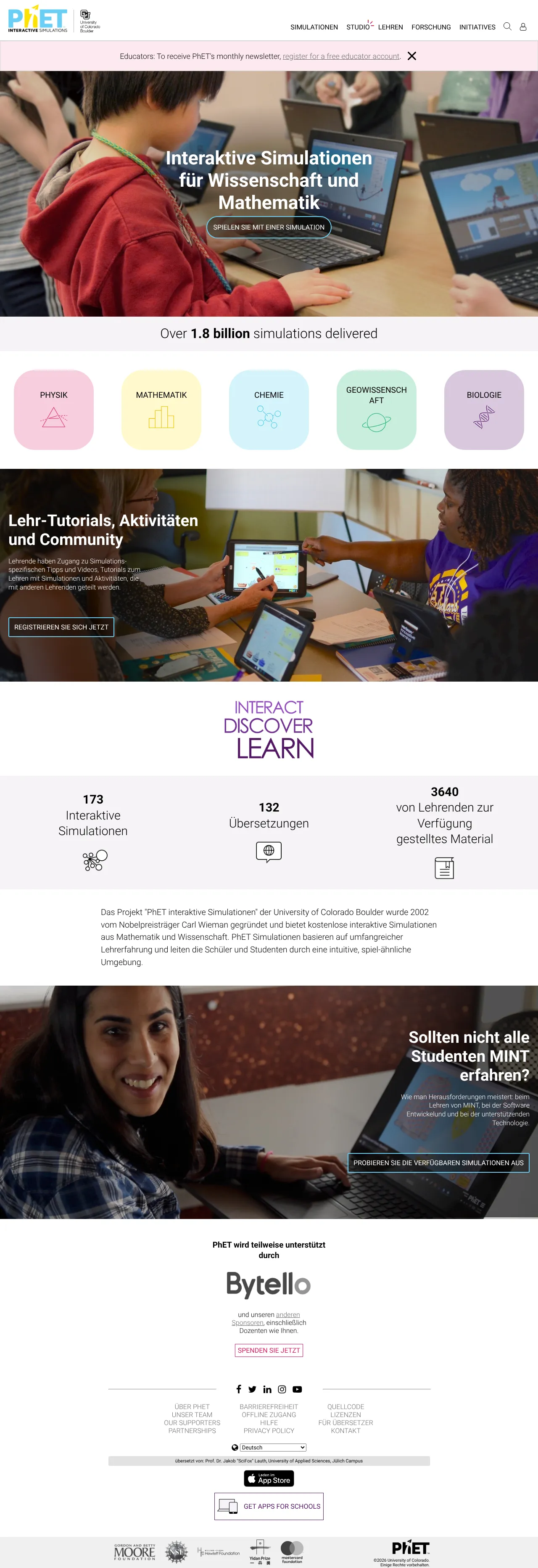 Vollständiger Screenshot von PhET