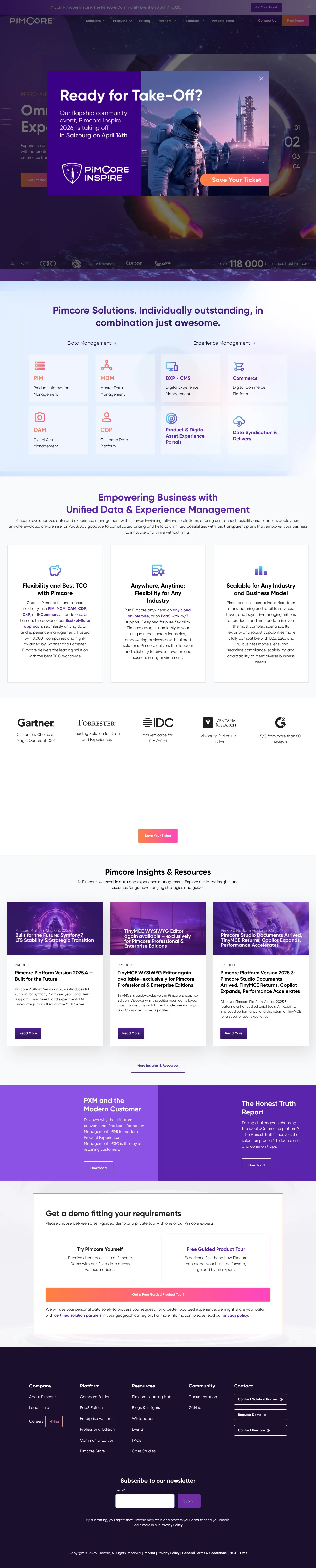 Vollständiger Screenshot von Pimcore