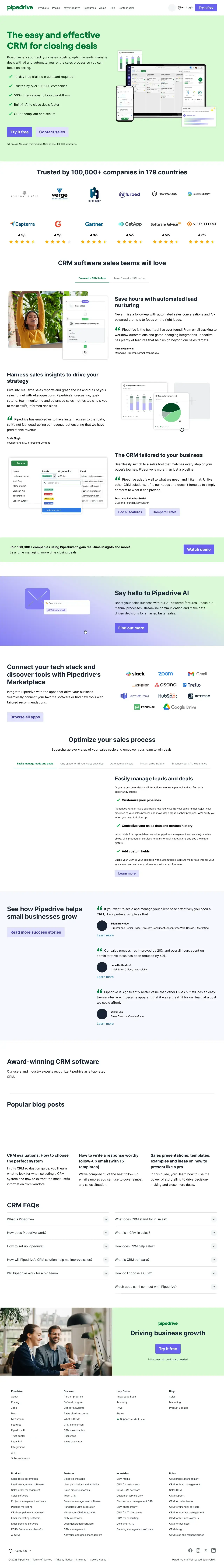 Vollständiger Screenshot von Pipedrive