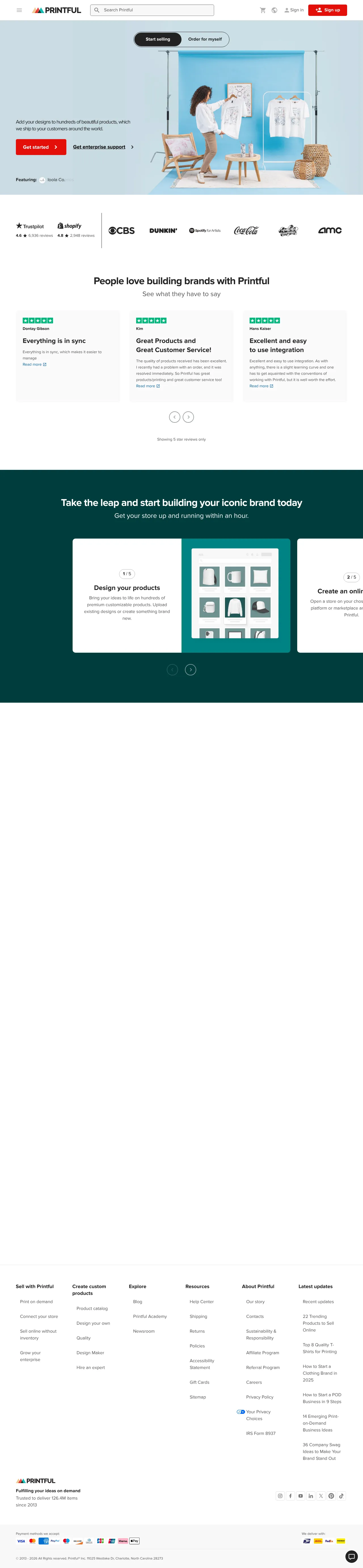 Vollständiger Screenshot von Printful