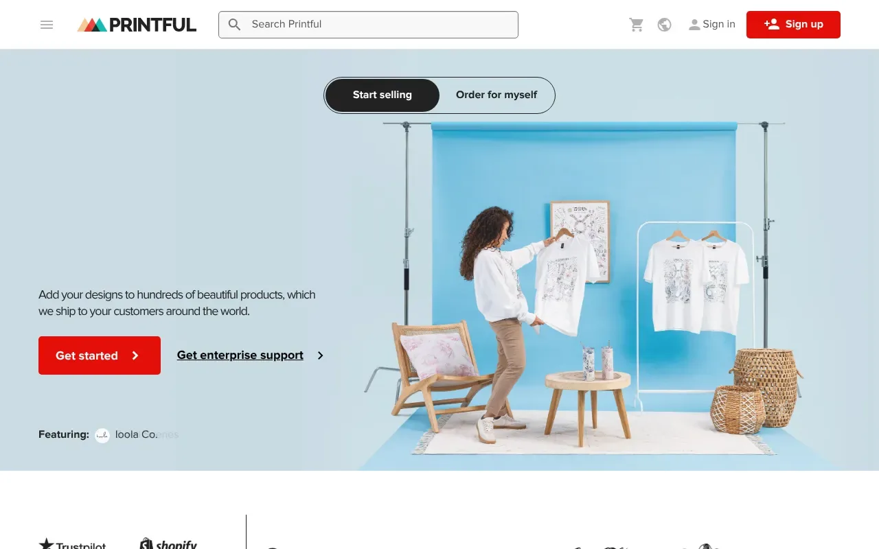 Screenshot von Printful