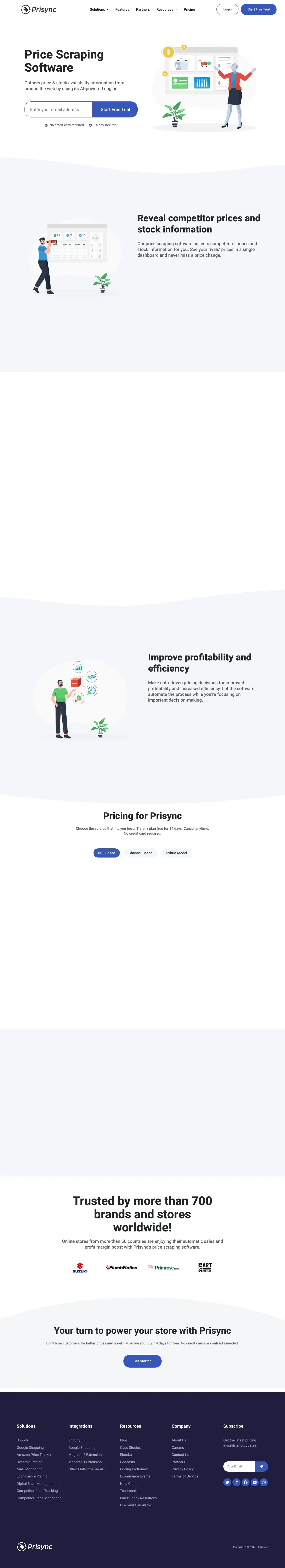 Vollständiger Screenshot von Prisync