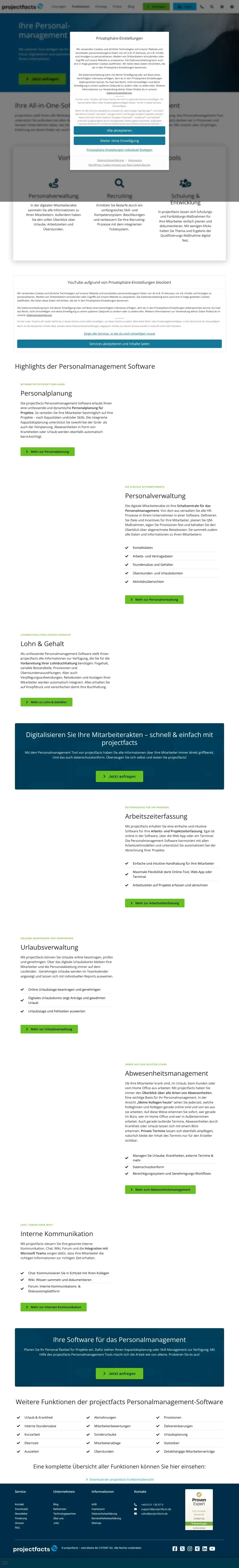 Vollständiger Screenshot von projectfacts