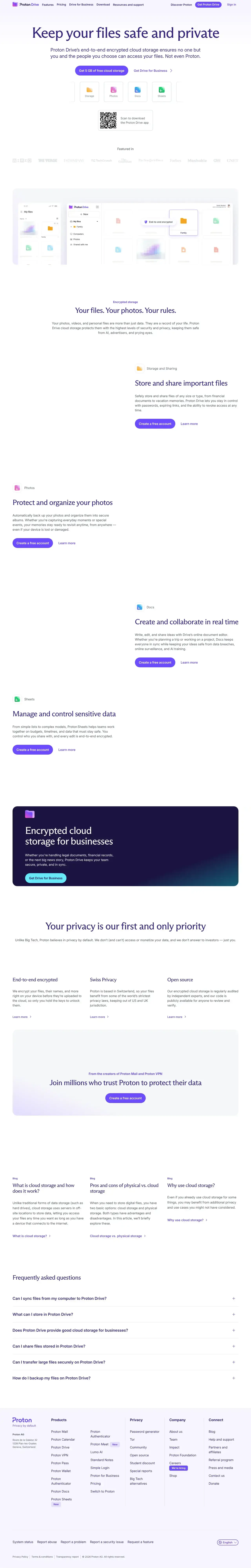 Vollständiger Screenshot von Proton Drive