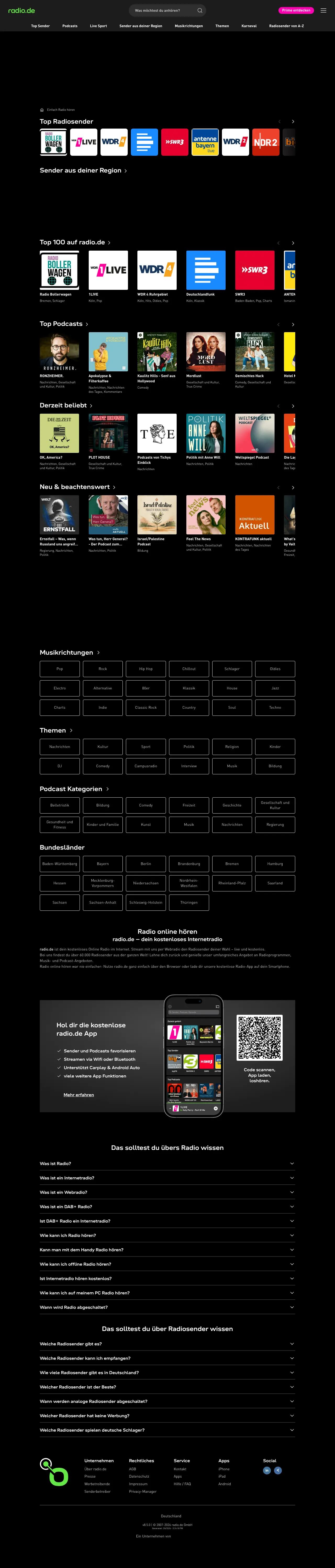 Vollständiger Screenshot von radio.de