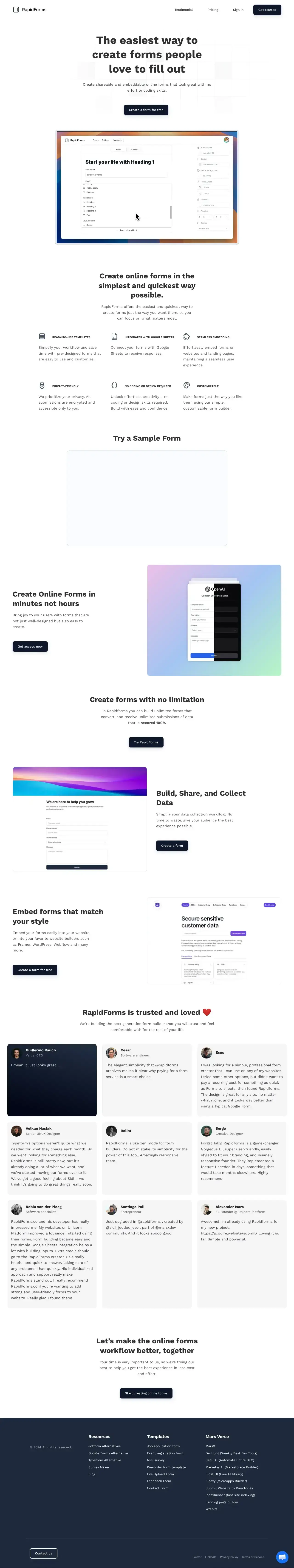 Vollständiger Screenshot von RapidForms