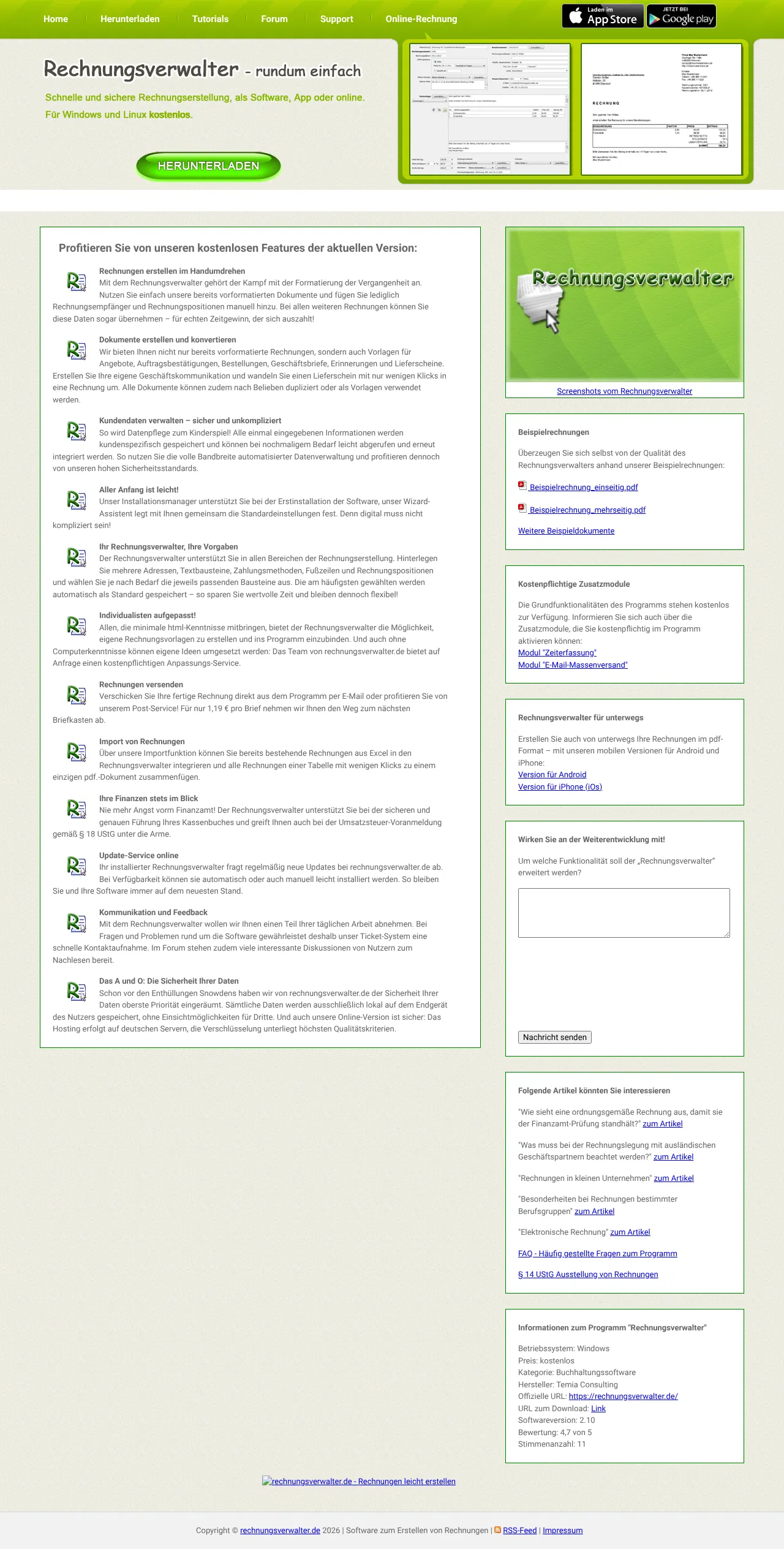 Vollständiger Screenshot von Rechnungsverwalter