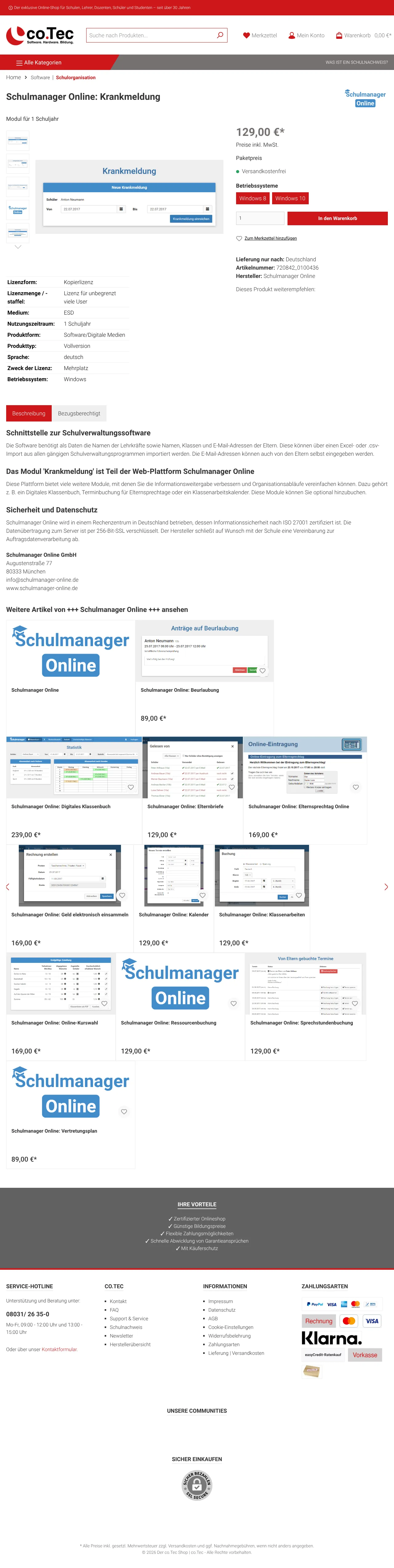 Vollständiger Screenshot von Schulmanager Online