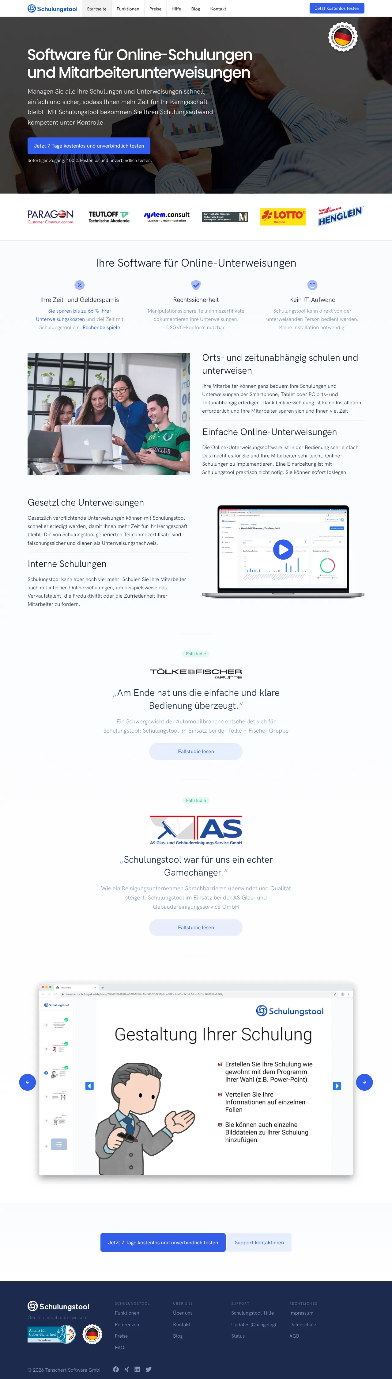 Vollständiger Screenshot von Schulungstool