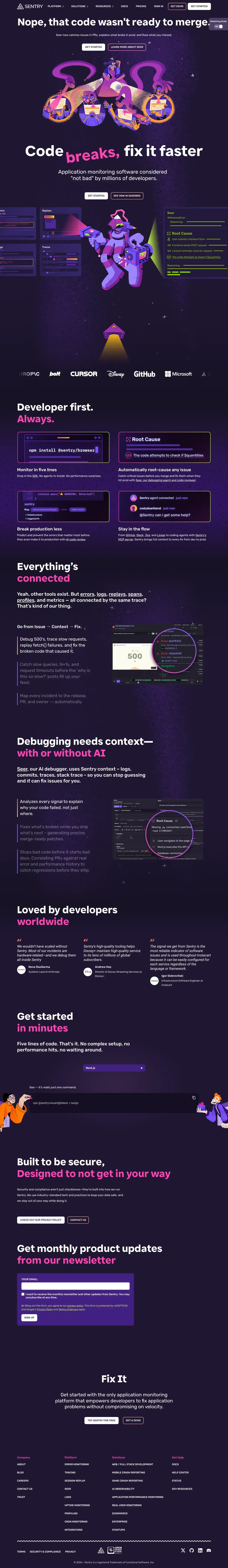 Vollständiger Screenshot von Sentry