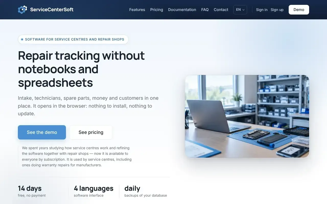 Screenshot von ServiceCenterSoft