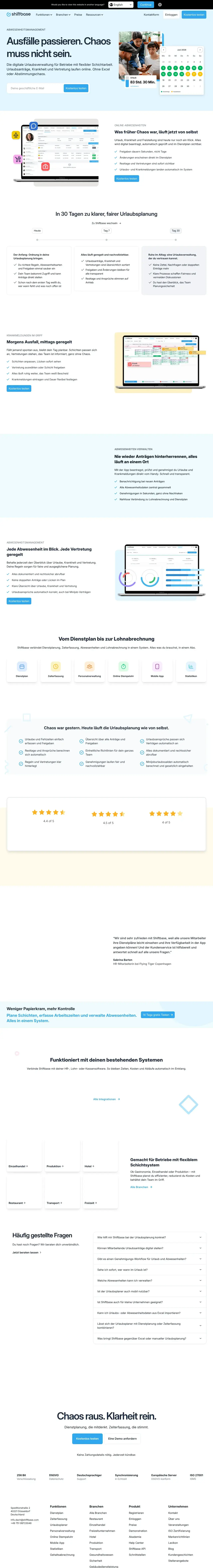 Vollständiger Screenshot von Shiftbase