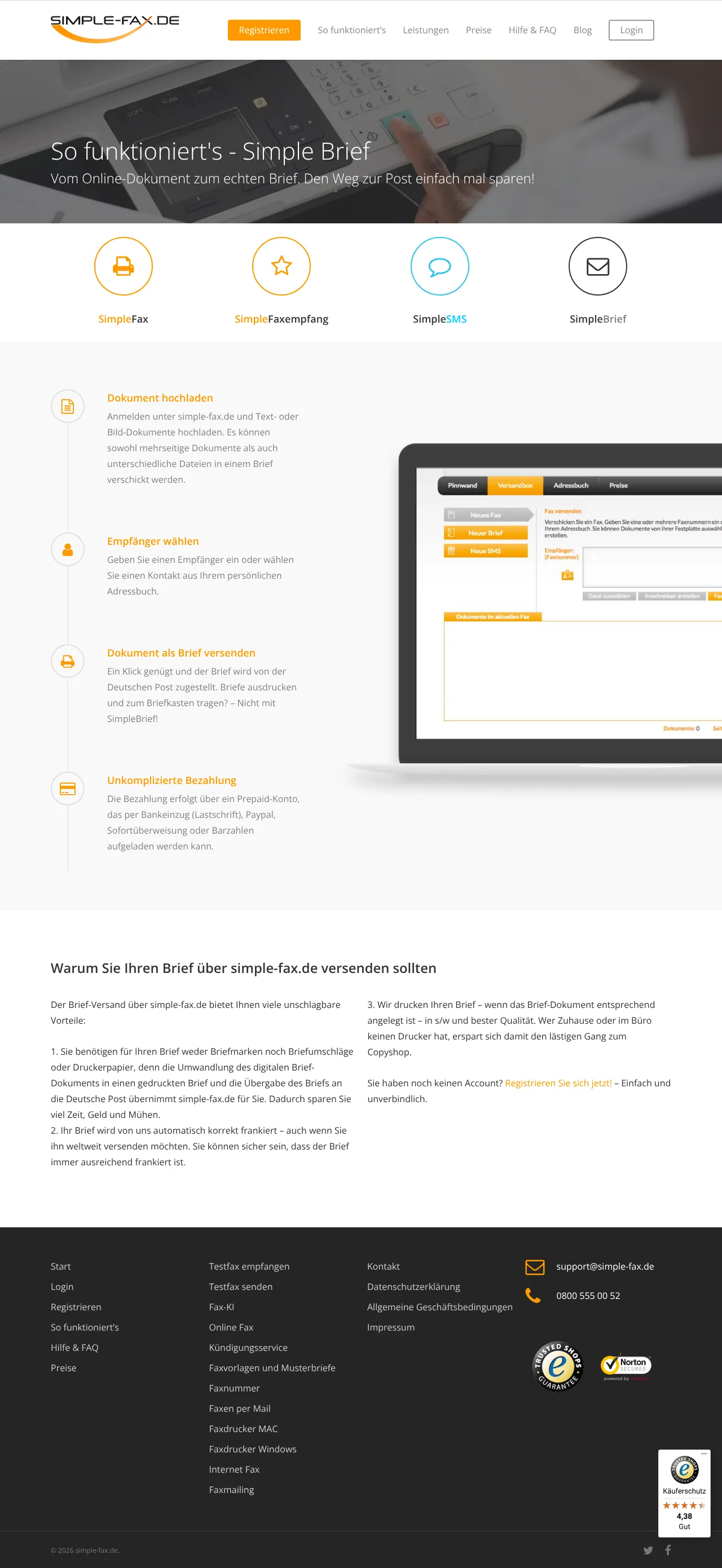 Vollständiger Screenshot von SimpleFax