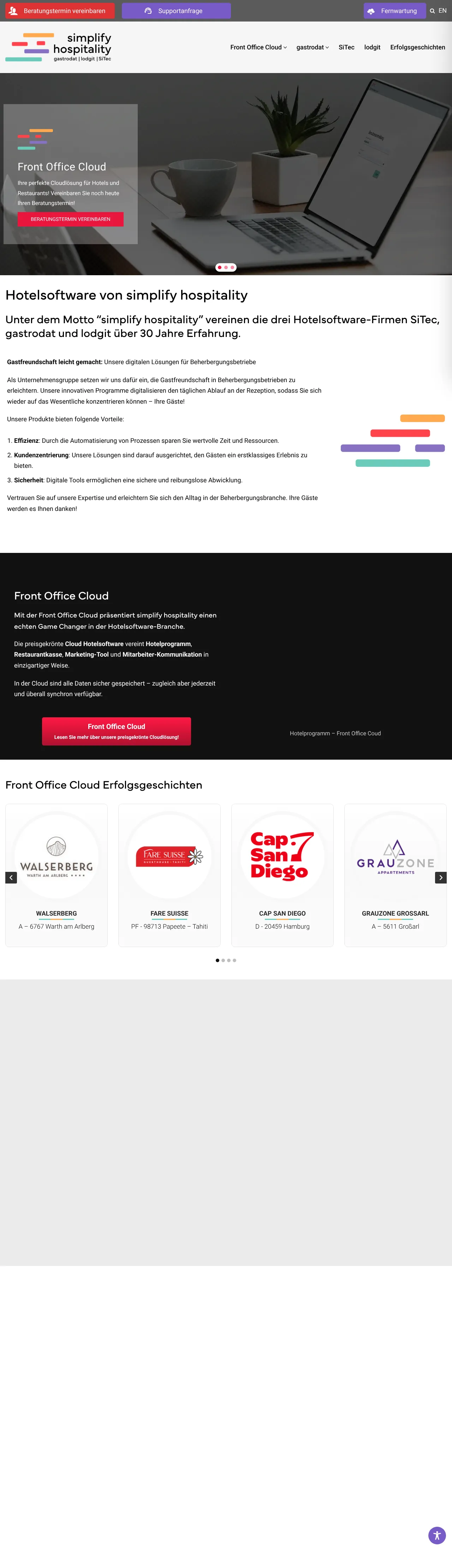 Vollständiger Screenshot von simplify hospitality