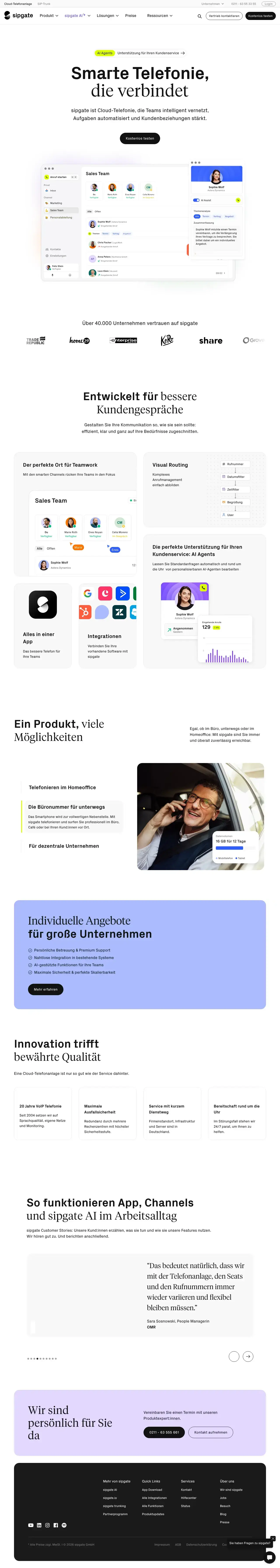 Vollständiger Screenshot von sipgate
