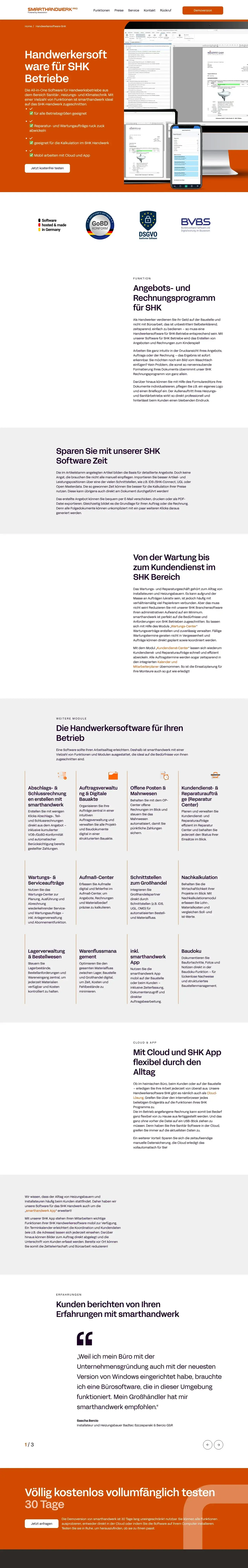 Vollständiger Screenshot von smarthandwerk