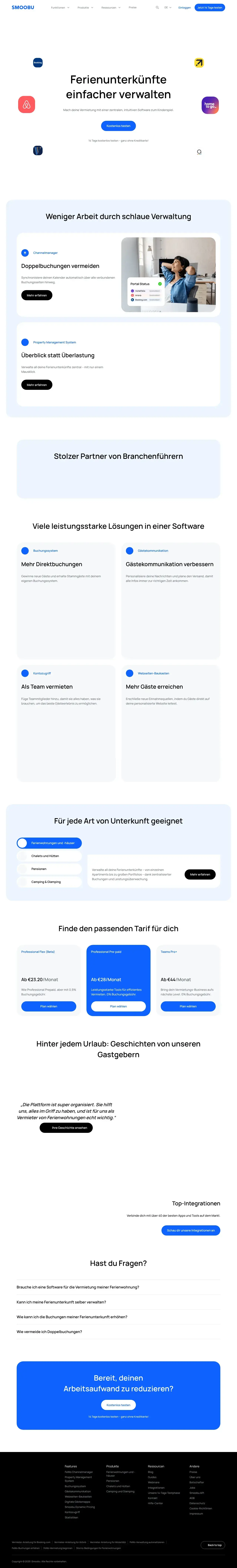 Vollständiger Screenshot von Smoobu