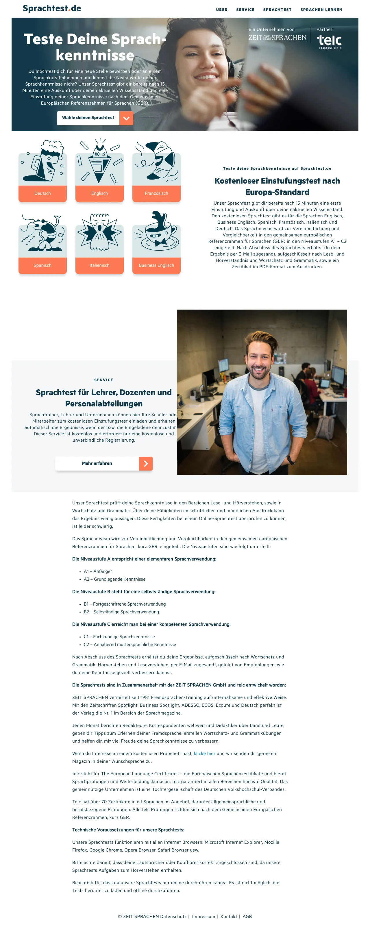 Vollständiger Screenshot von Sprachtest.de