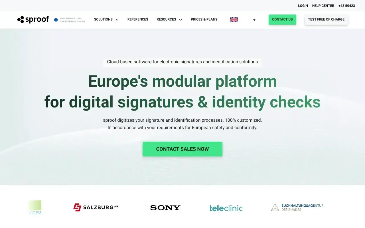 Screenshot von sproof sign