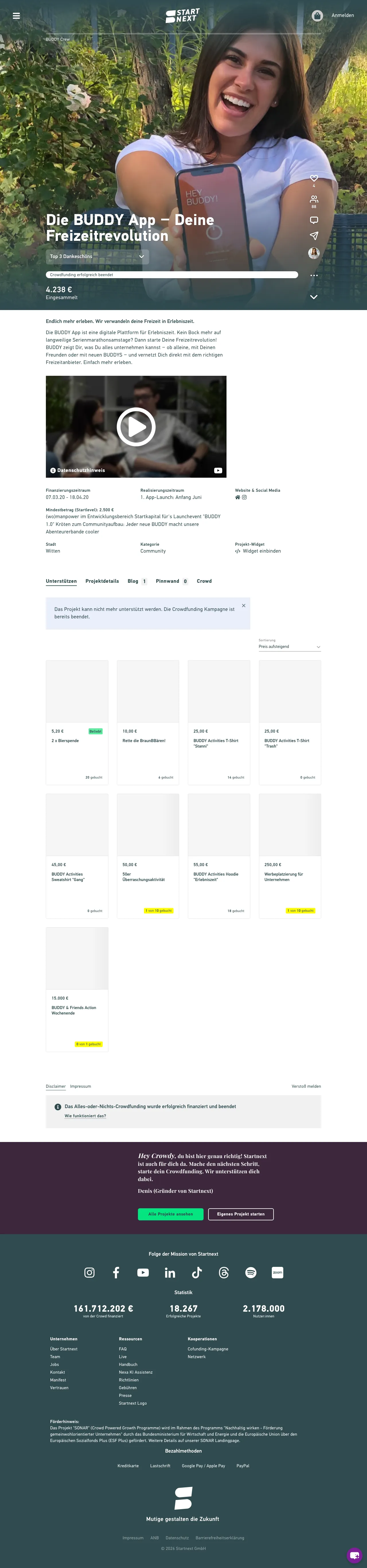 Vollständiger Screenshot von Startnext
