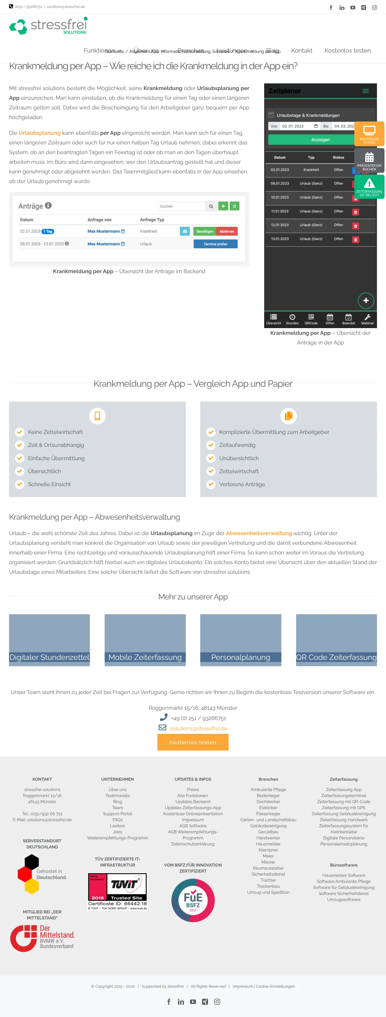 Vollständiger Screenshot von stressfrei solutions