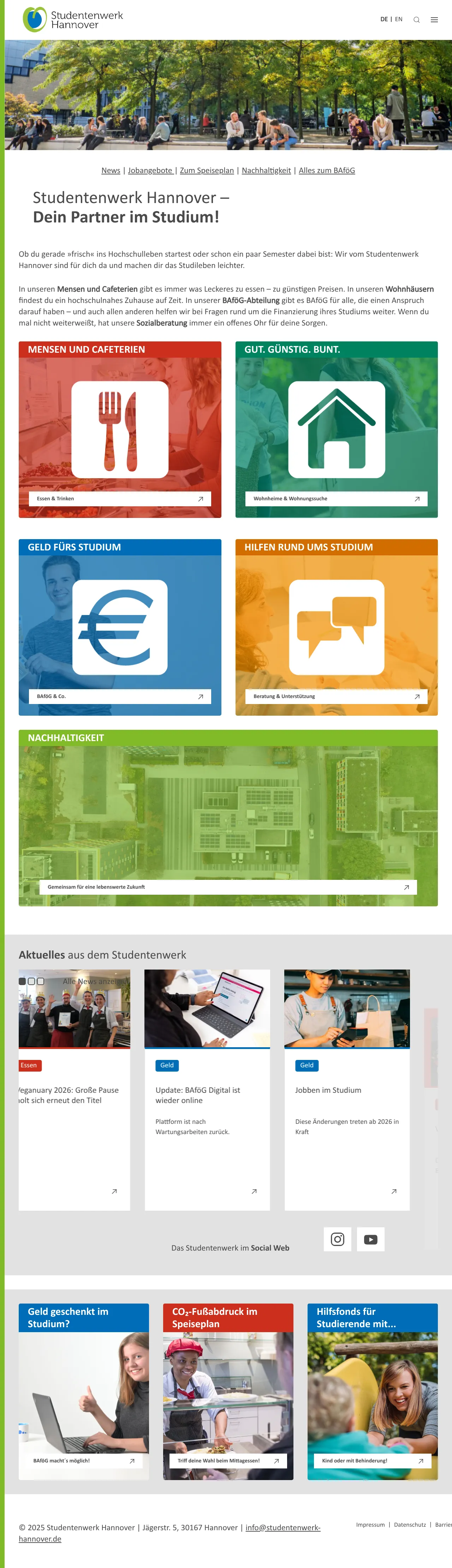 Vollständiger Screenshot von Studentenwerk Hannover