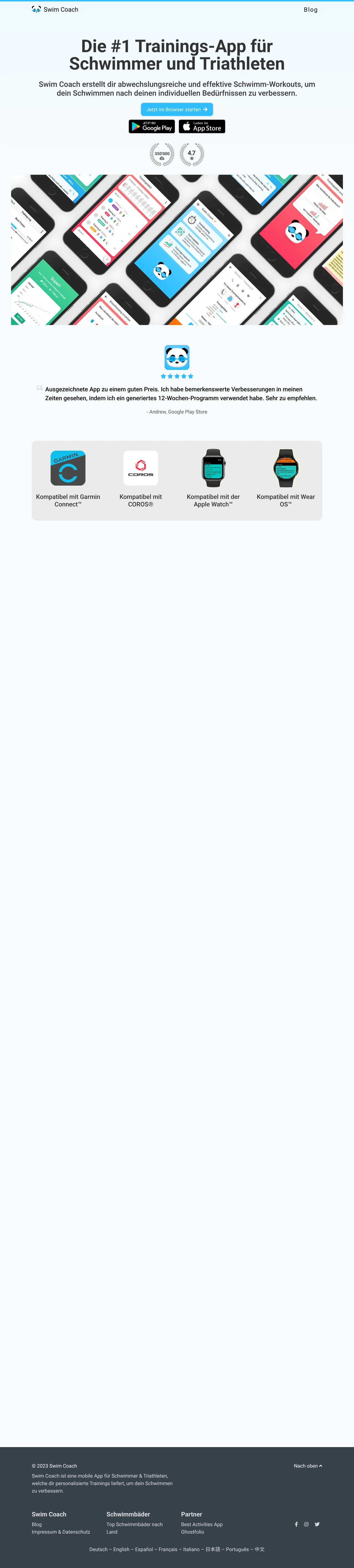 Vollständiger Screenshot von Swim Coach App