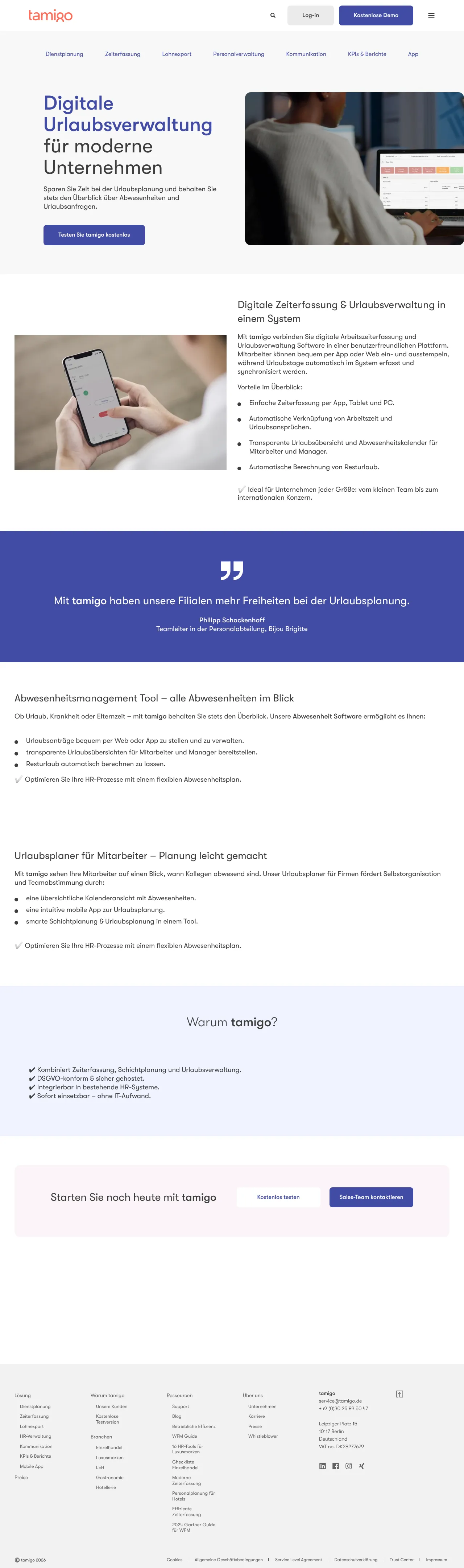 Vollständiger Screenshot von tamigo