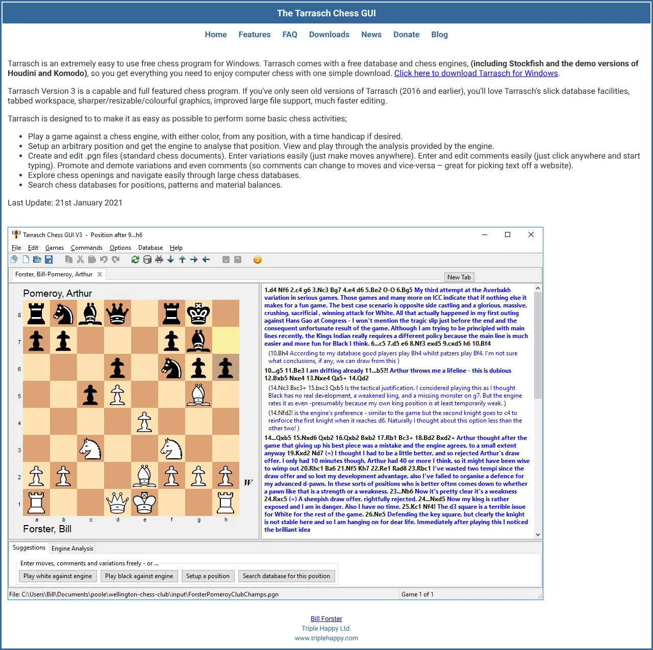 Vollständiger Screenshot von Tarrasch Chess GUI
