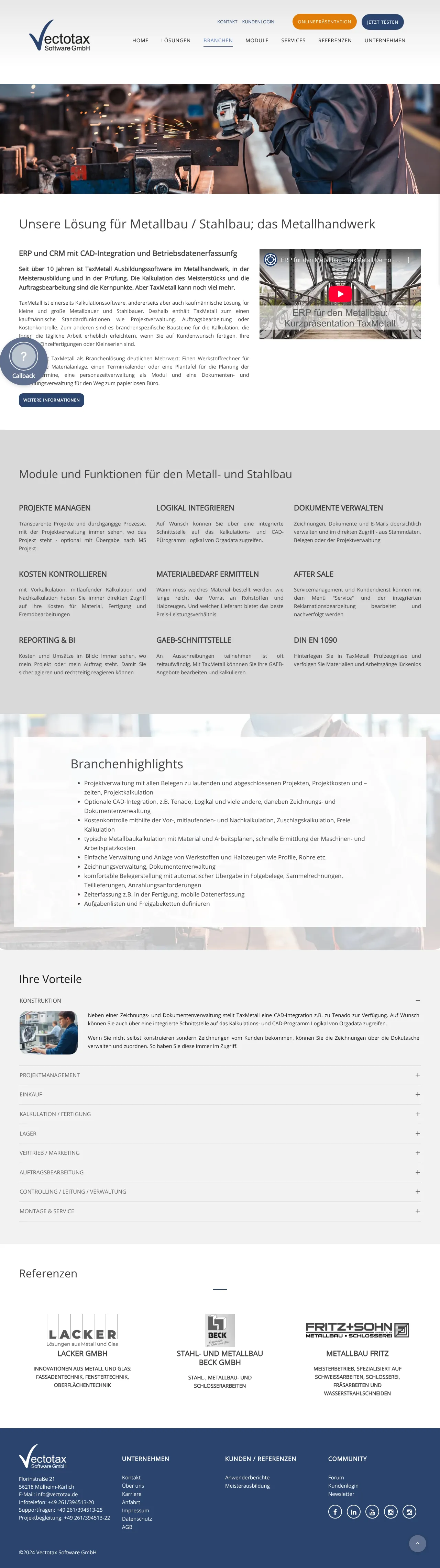 Vollständiger Screenshot von TaxMetall