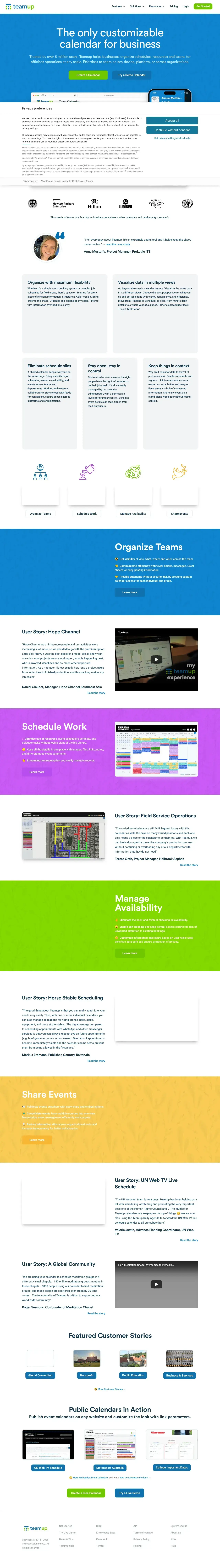 Vollständiger Screenshot von Teamup