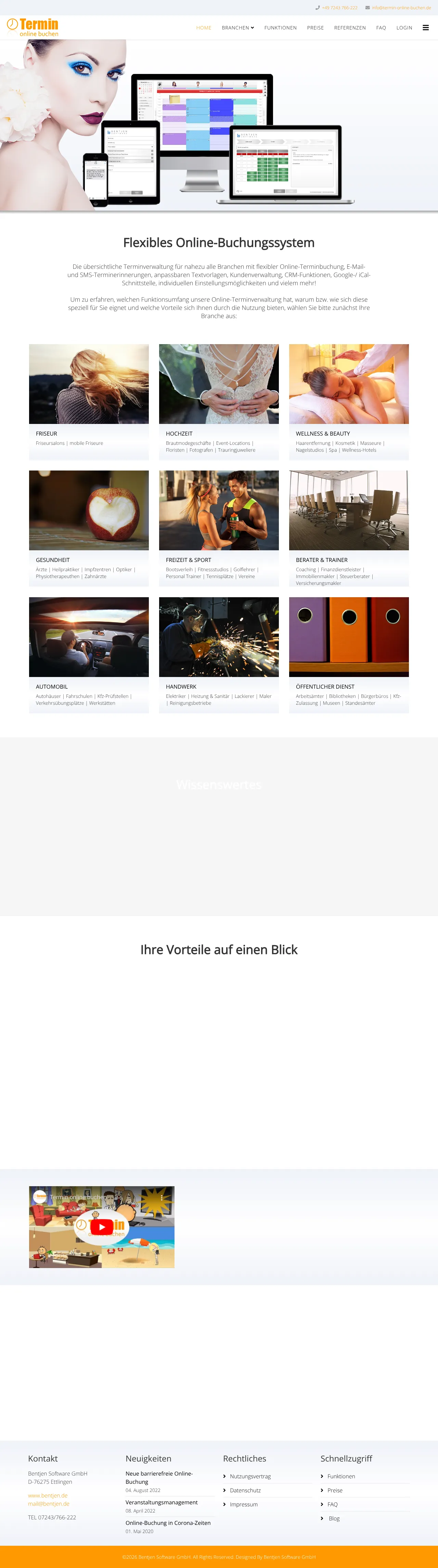 Vollständiger Screenshot von Termin online buchen
