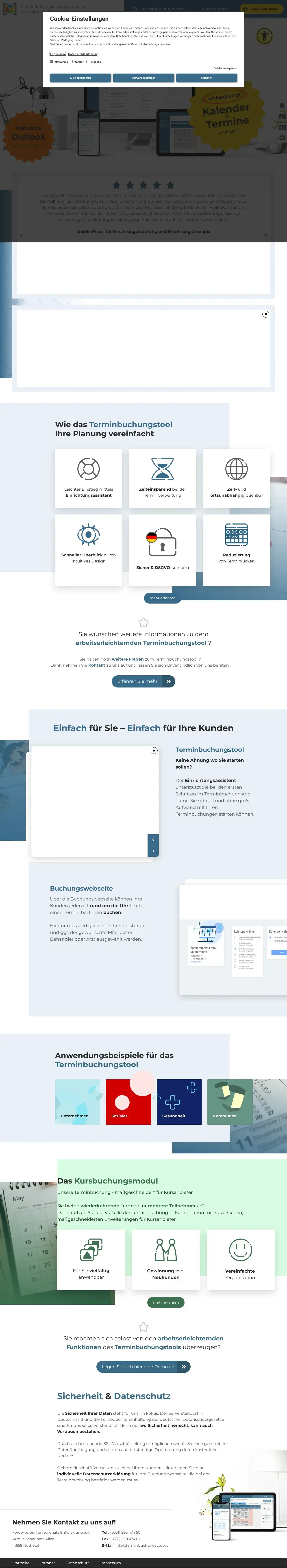 Vollständiger Screenshot von Terminbuchungstool