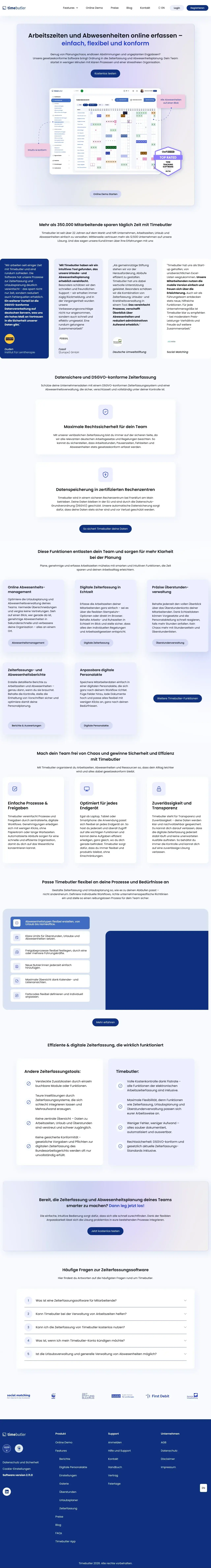 Vollständiger Screenshot von Timebutler