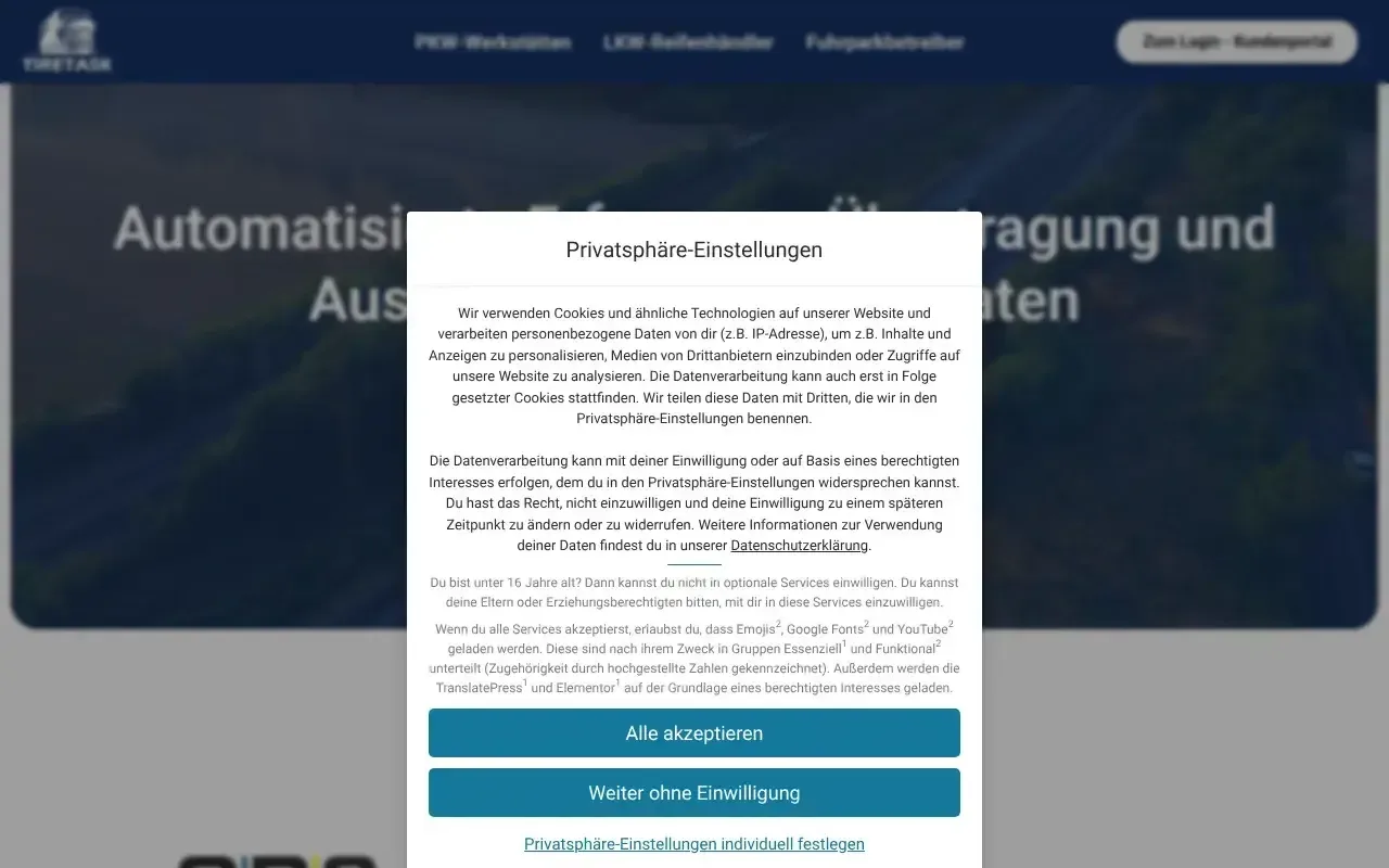 Screenshot von TIRETASK