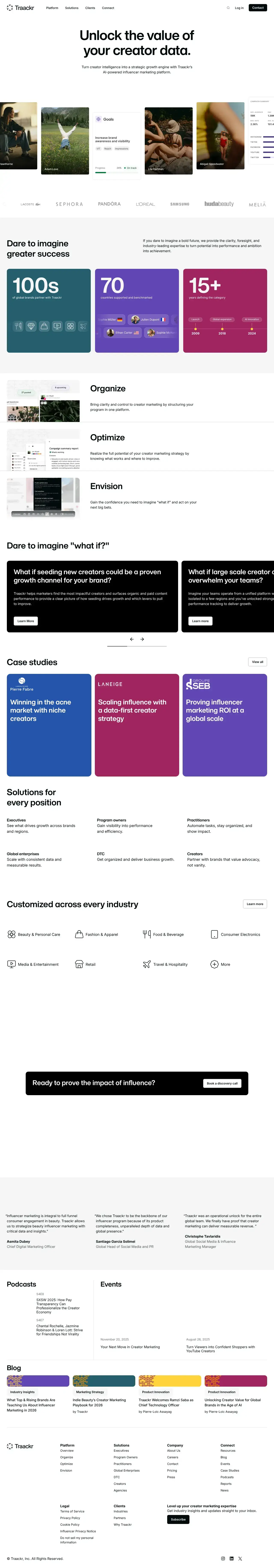 Vollständiger Screenshot von Traackr