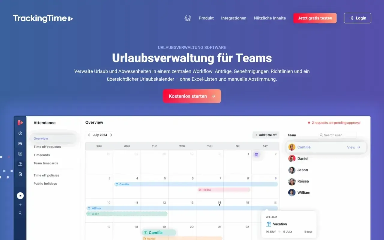 Screenshot von TrackingTime Urlaubsverwaltung