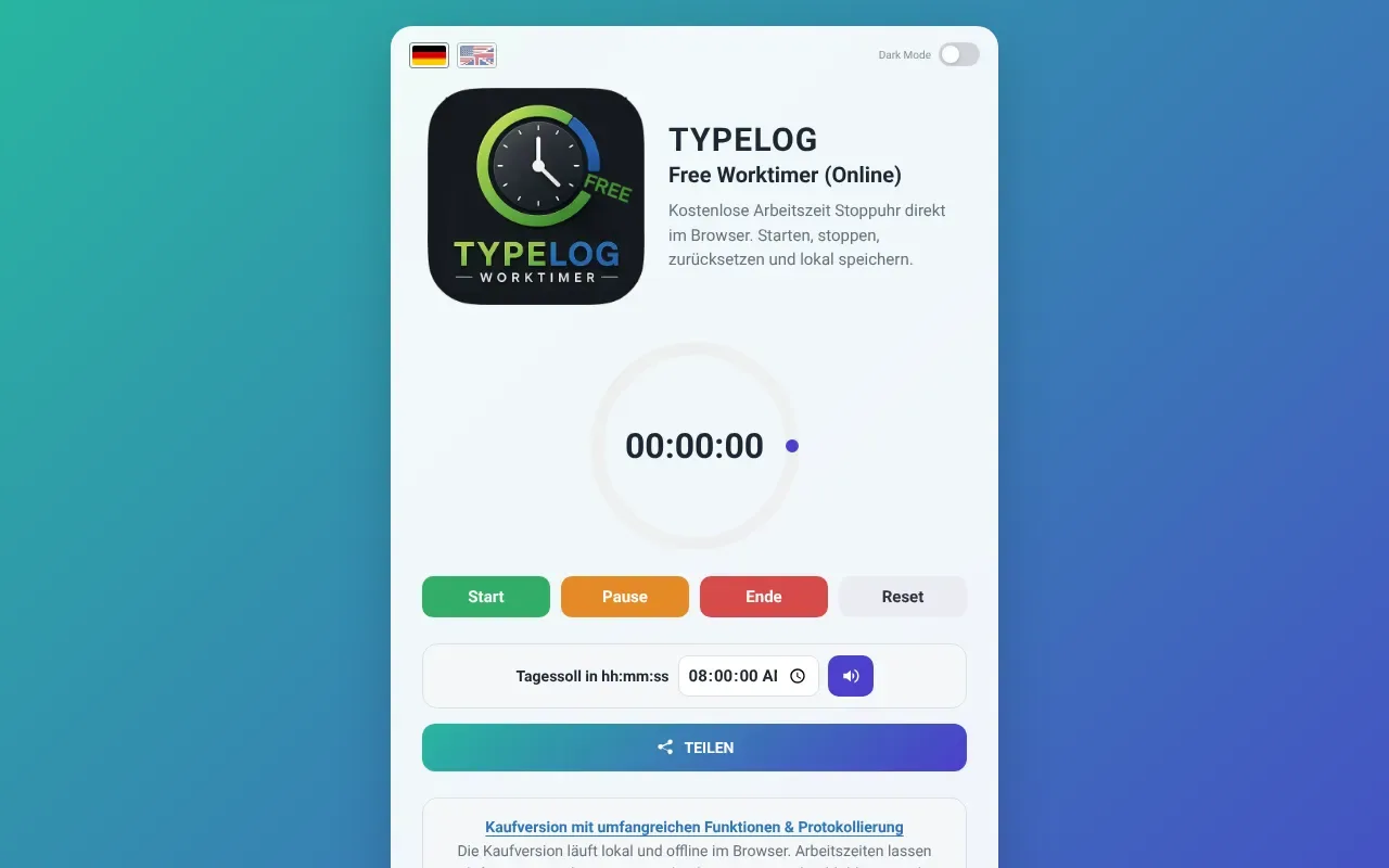 Screenshot von TYPELOG Free Worktimer