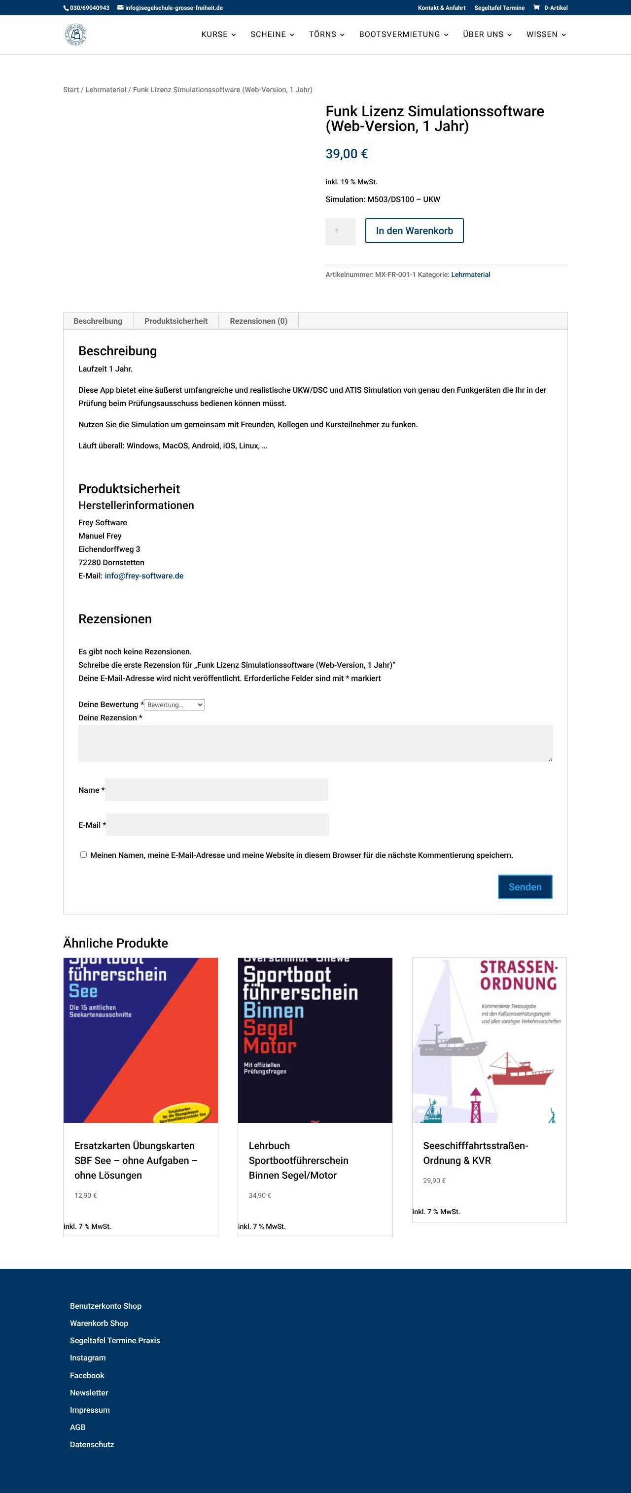 Vollständiger Screenshot von UKW/DSC Funk Lizenz Simulationssoftware