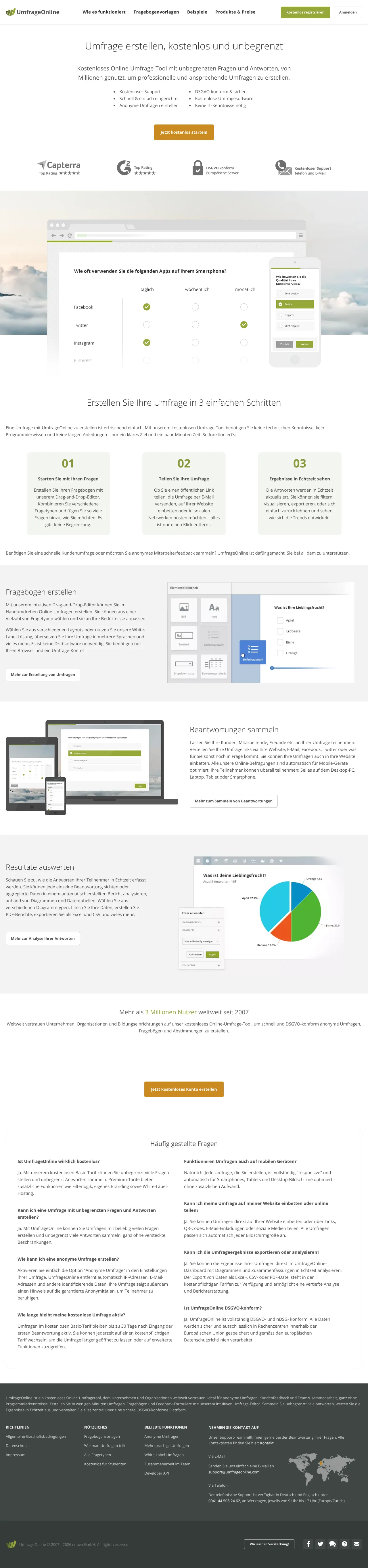 Vollständiger Screenshot von UmfrageOnline