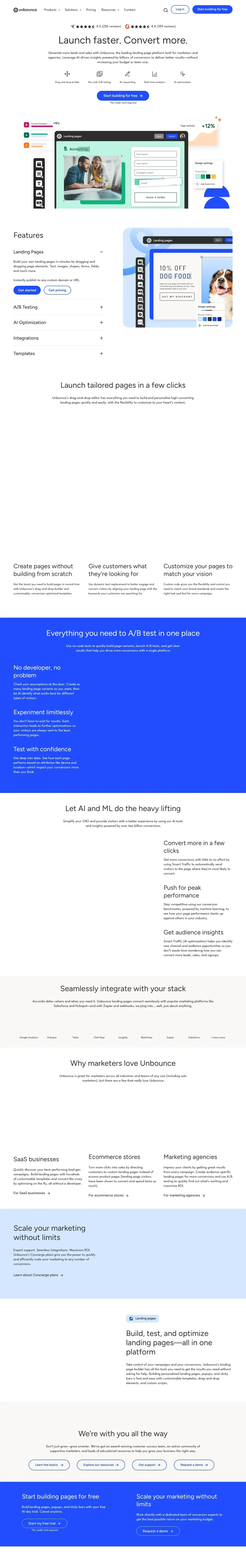 Vollständiger Screenshot von Unbounce