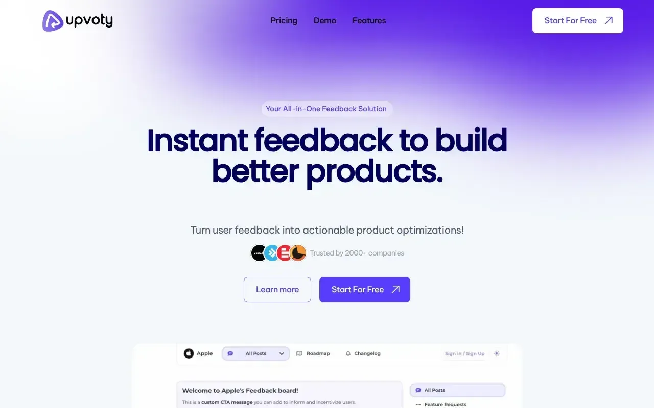 Screenshot von Upvoty