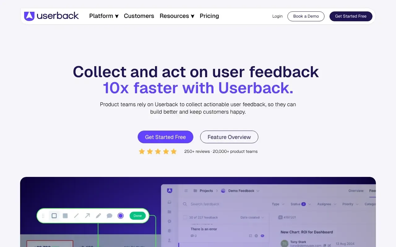 Screenshot von Userback
