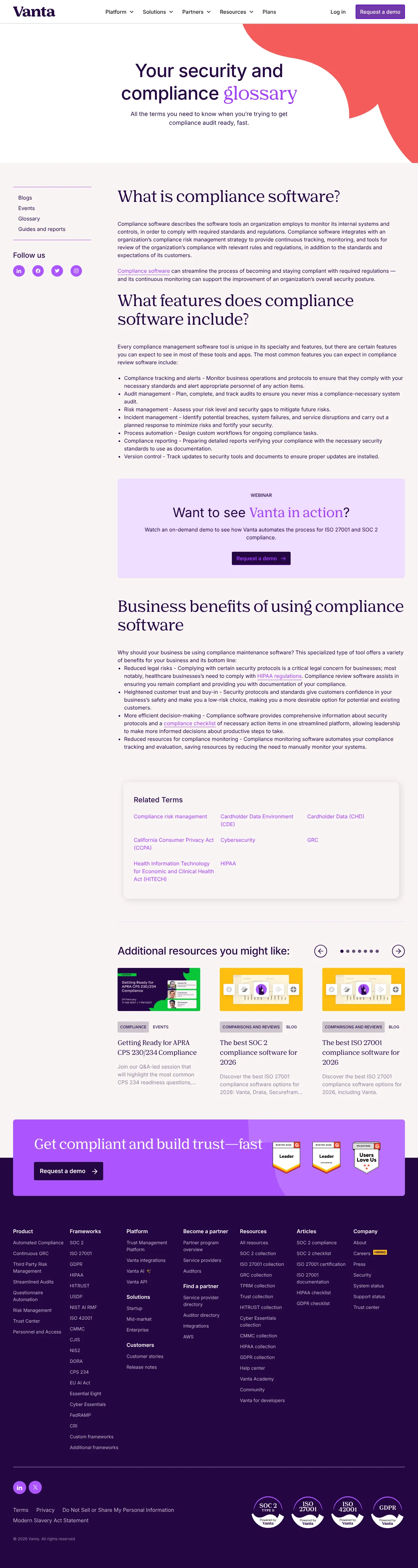 Vollständiger Screenshot von Vanta