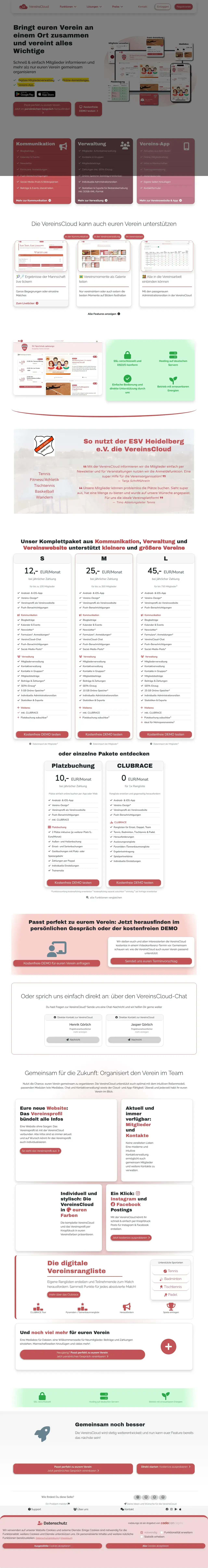 Vollständiger Screenshot von VereinsCloud
