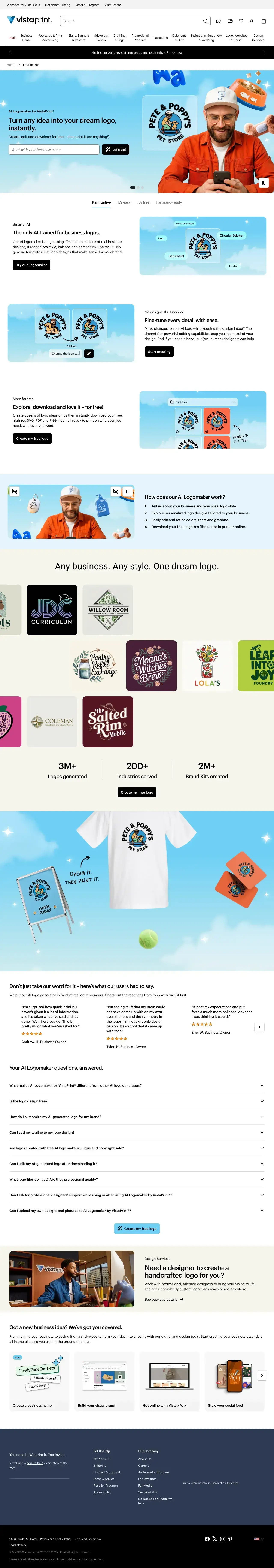 Vollständiger Screenshot von VistaPrint AI Logomaker