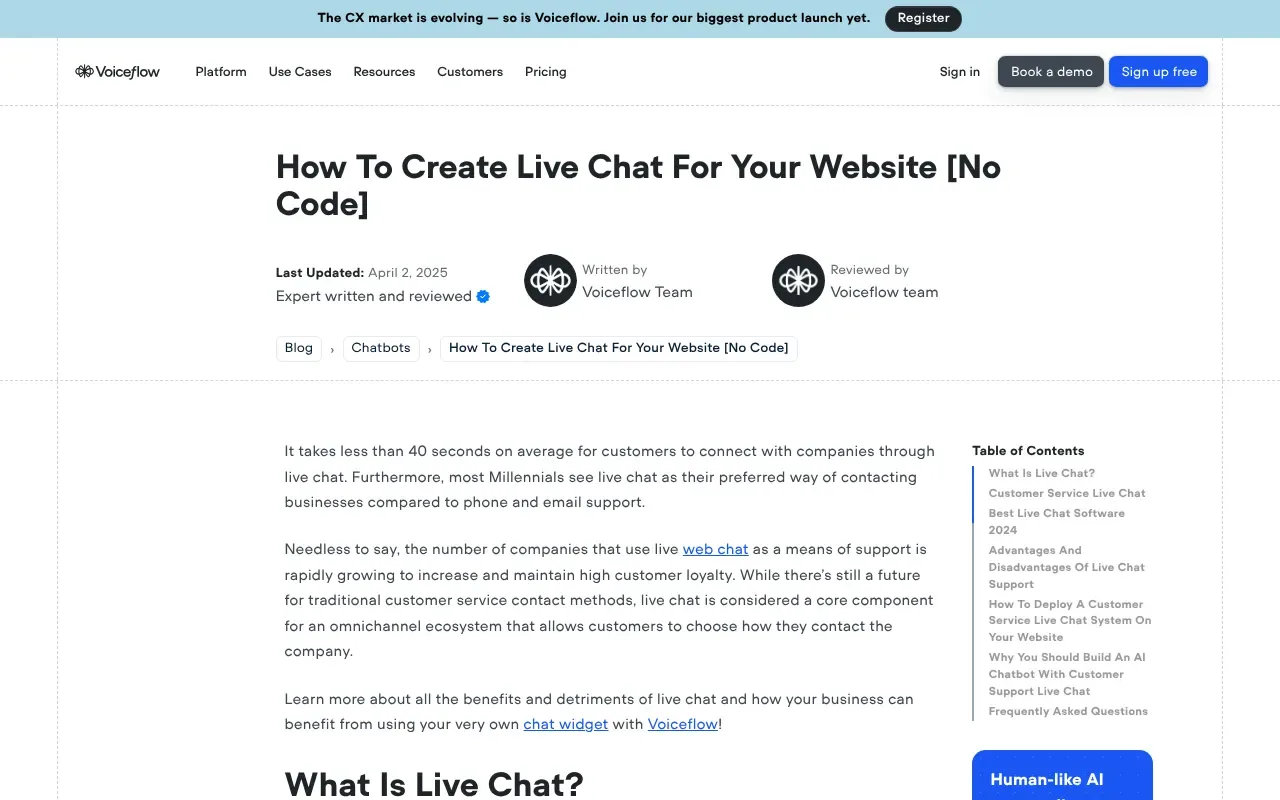 Screenshot von Voiceflow